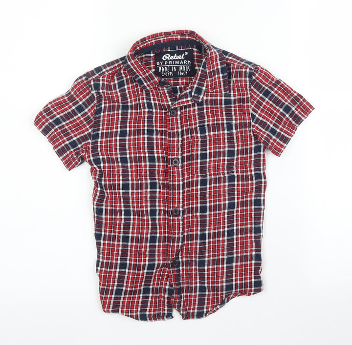 Primark Boys Red Plaid Cotton Basic Button-Up Size 5 Years Collared Button