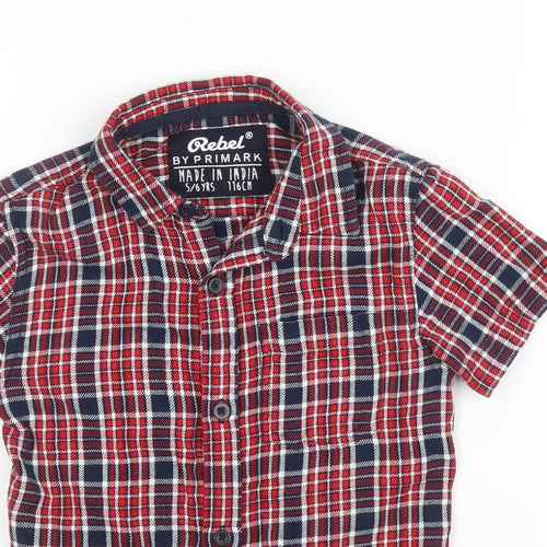 Primark Boys Red Plaid Cotton Basic Button-Up Size 5 Years Collared Button
