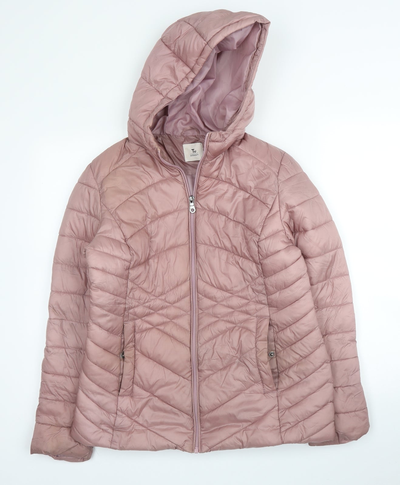 TU Womens Pink   Puffer Jacket Coat Size M  Zip