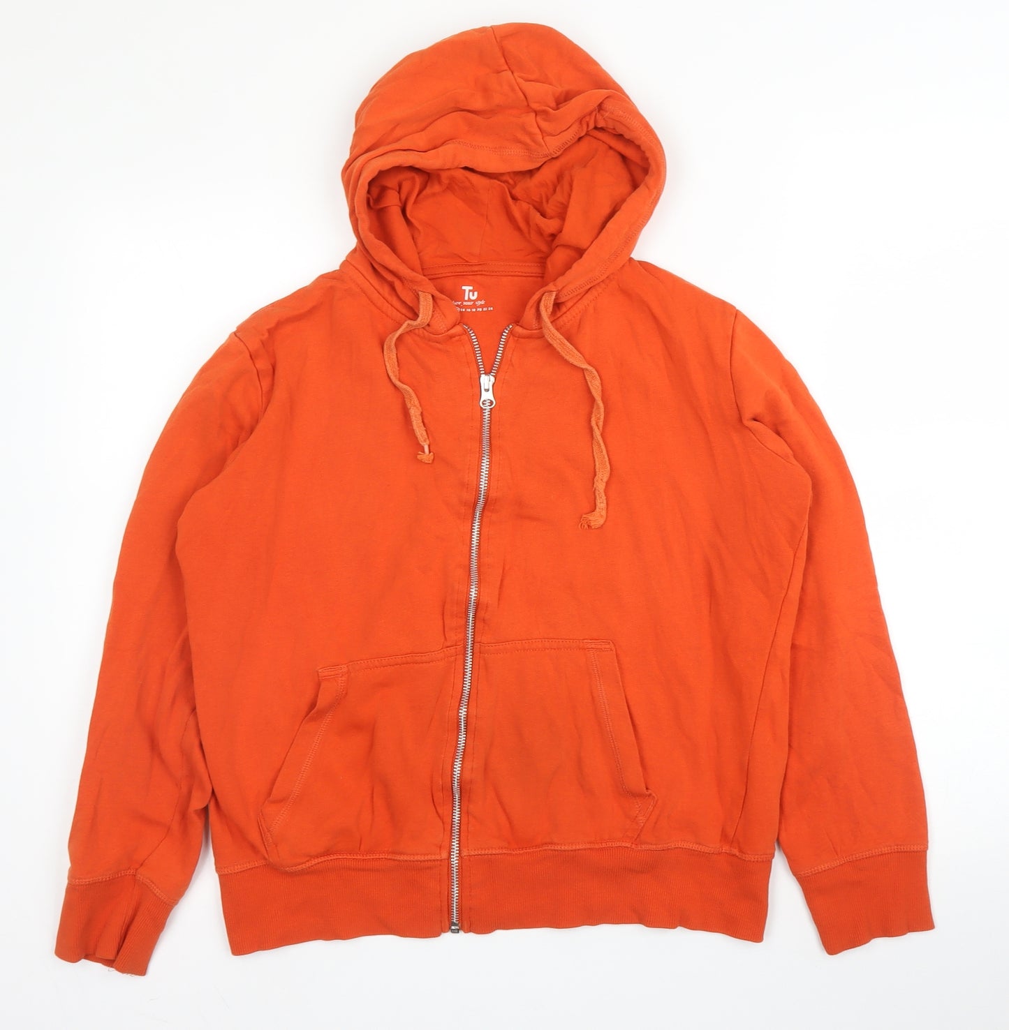 TU Womens Orange  Cotton Full Zip Hoodie Size 12  Zip