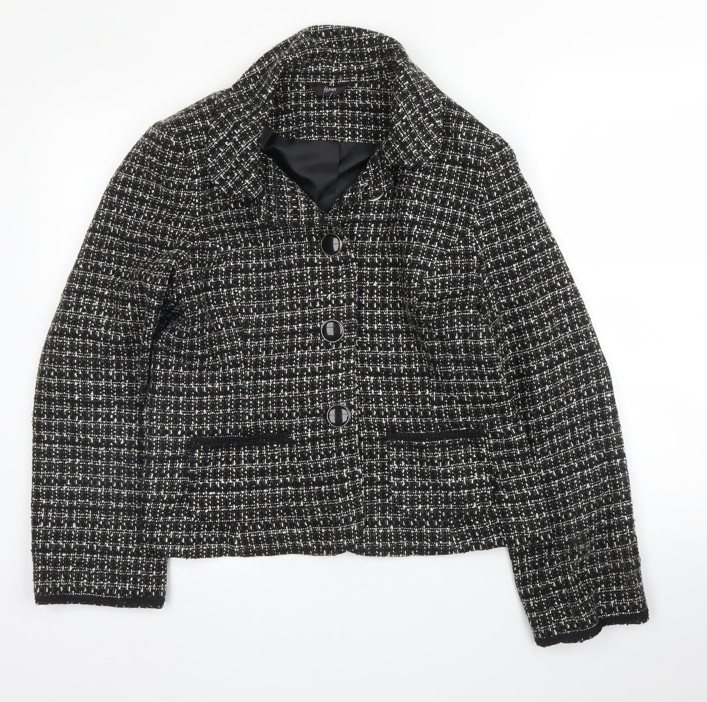BHS Womens Black Check  Jacket  Size 14  Button