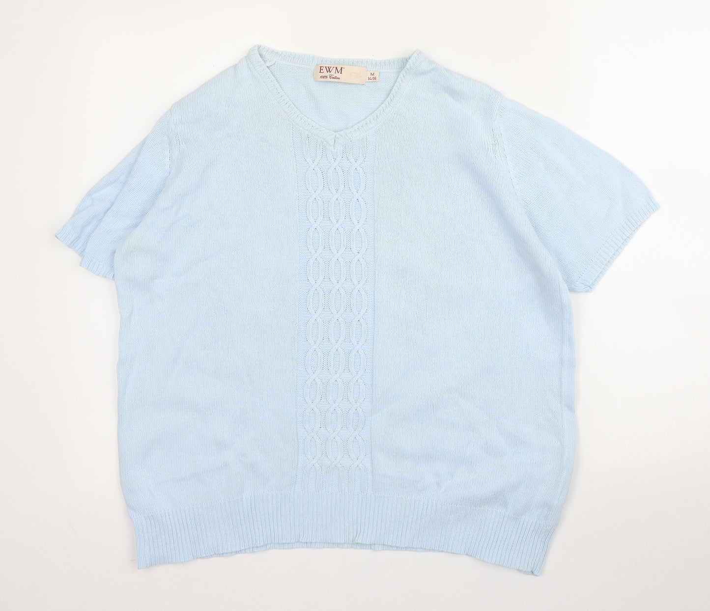 EMW Womens Blue Round Neck  Cotton Pullover Jumper Size 14