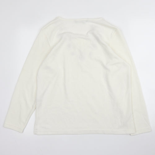 BM Casual Womens White V-Neck Floral Cotton Pullover Jumper Size S