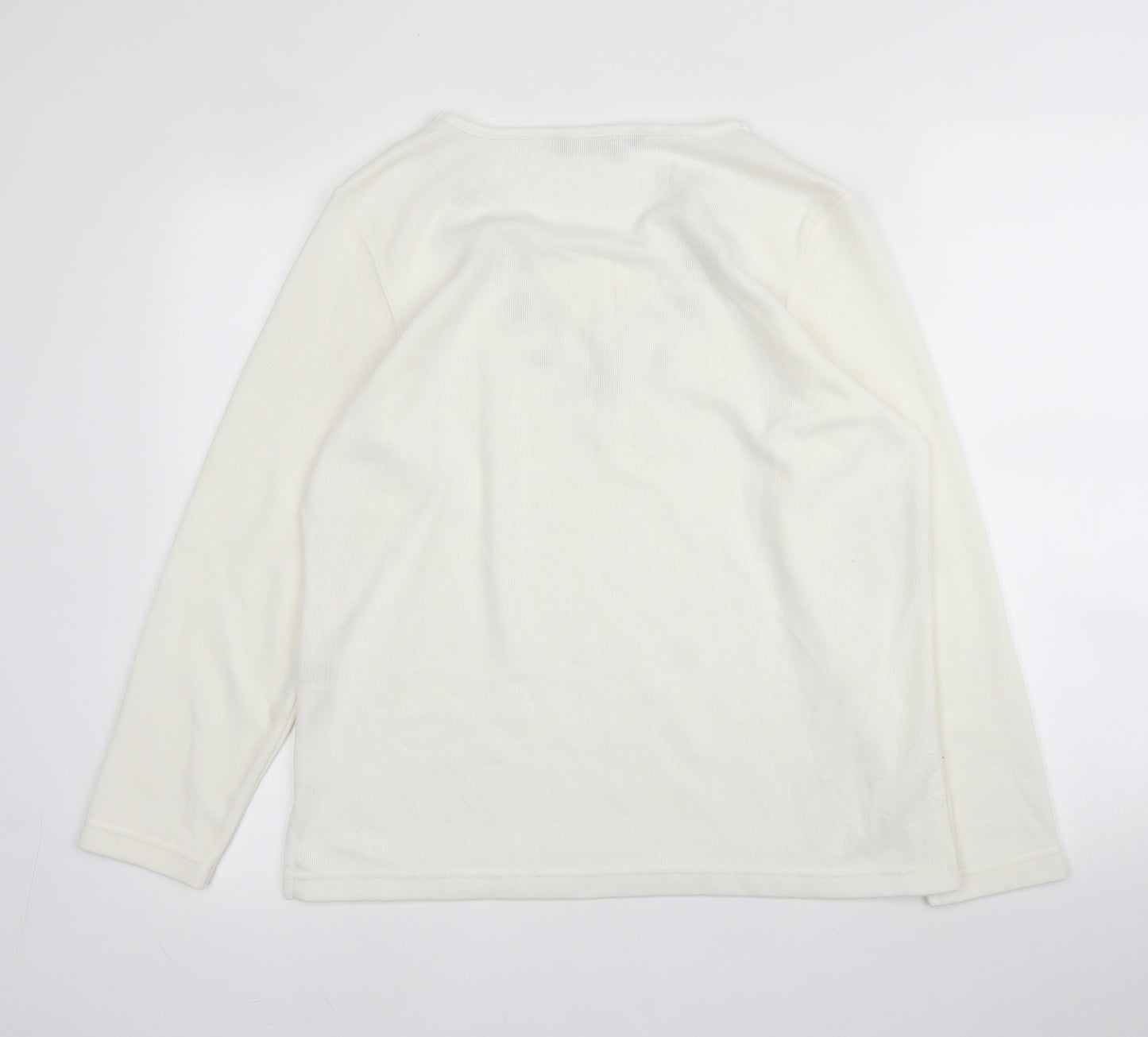 BM Casual Womens White V-Neck Floral Cotton Pullover Jumper Size S