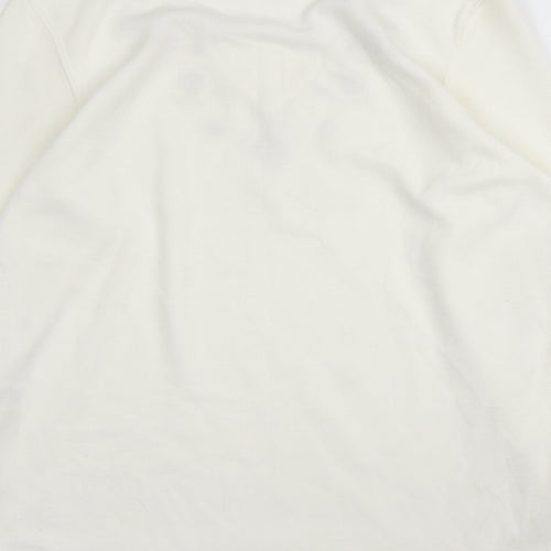 BM Casual Womens White V-Neck Floral Cotton Pullover Jumper Size S