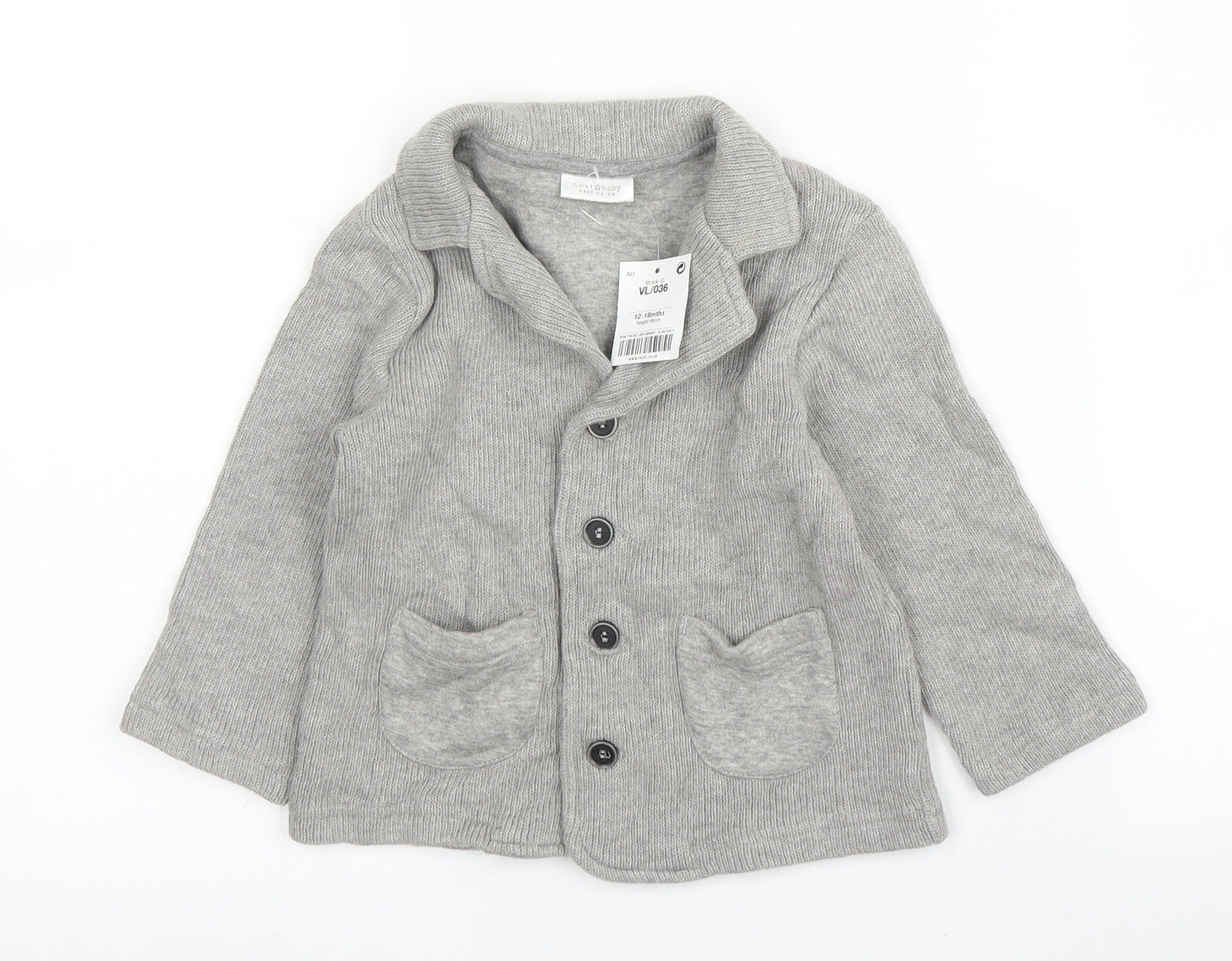 NEXT Baby Grey  Cotton Cardigan Jumper Size 12-18 Months  Button