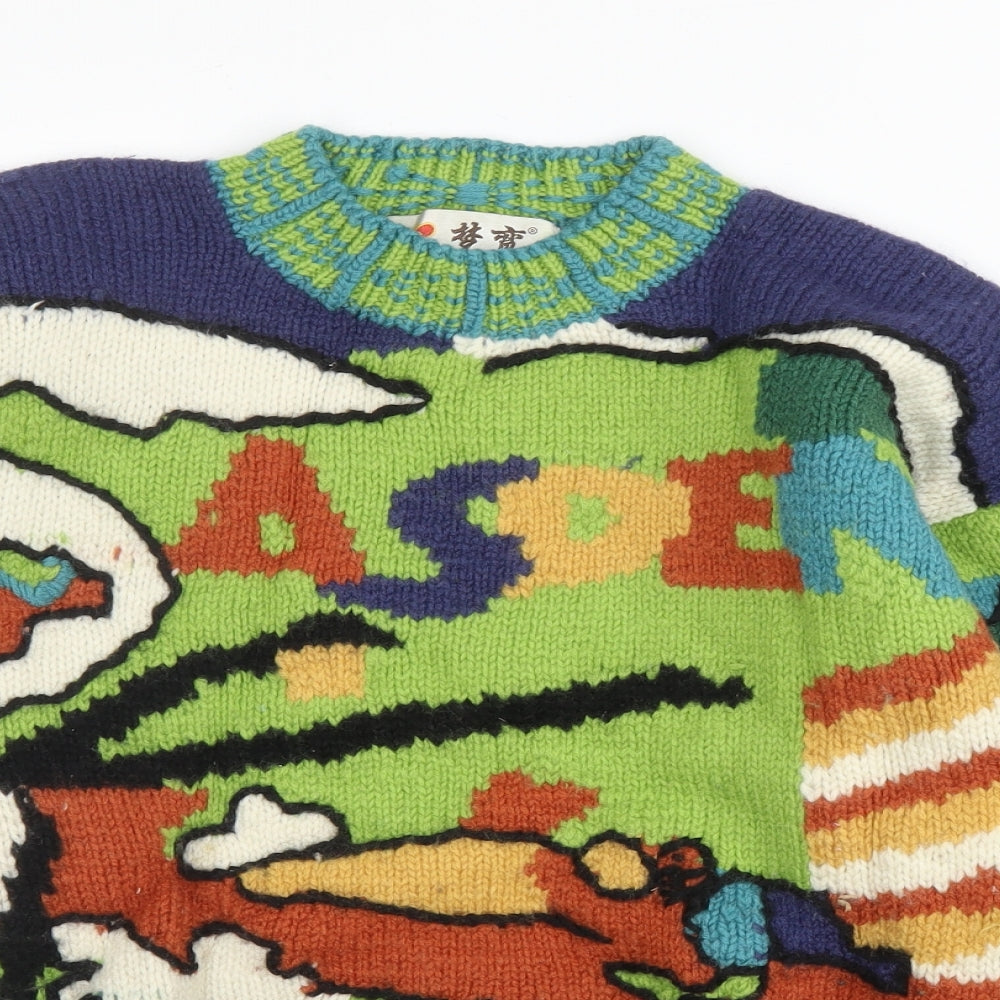 Preworn Mens Green Mock Neck  Wool Pullover Jumper Size S
