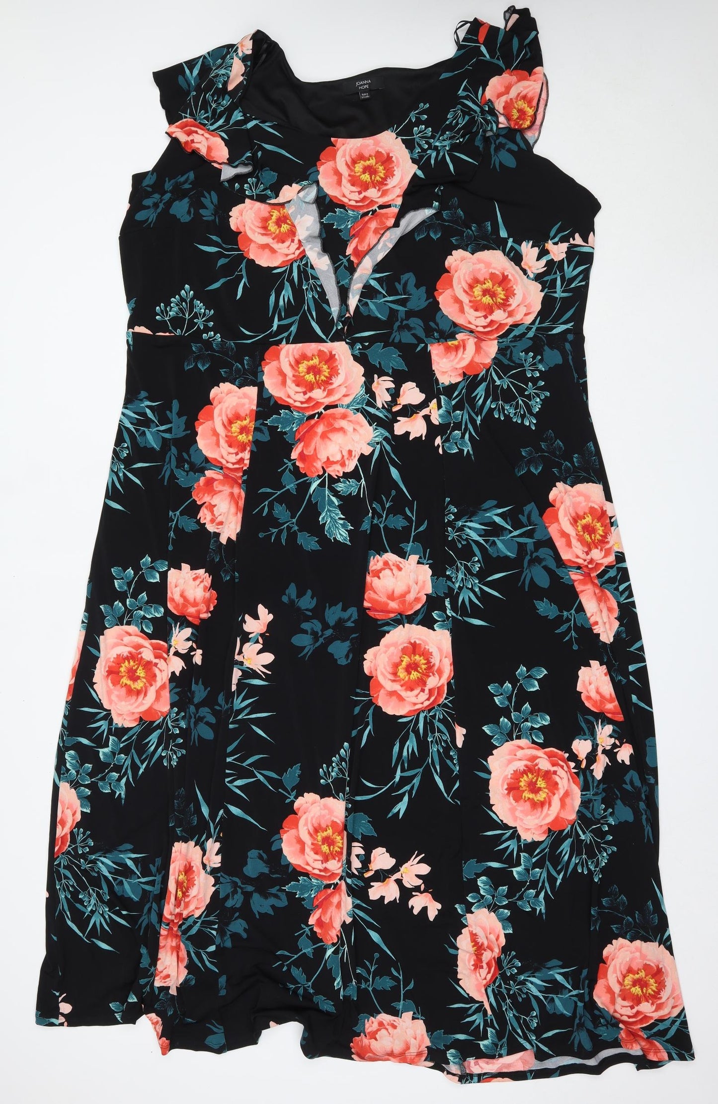 Joanna Hope Womens Black Floral Polyester Fit & Flare  Size 28  Round Neck