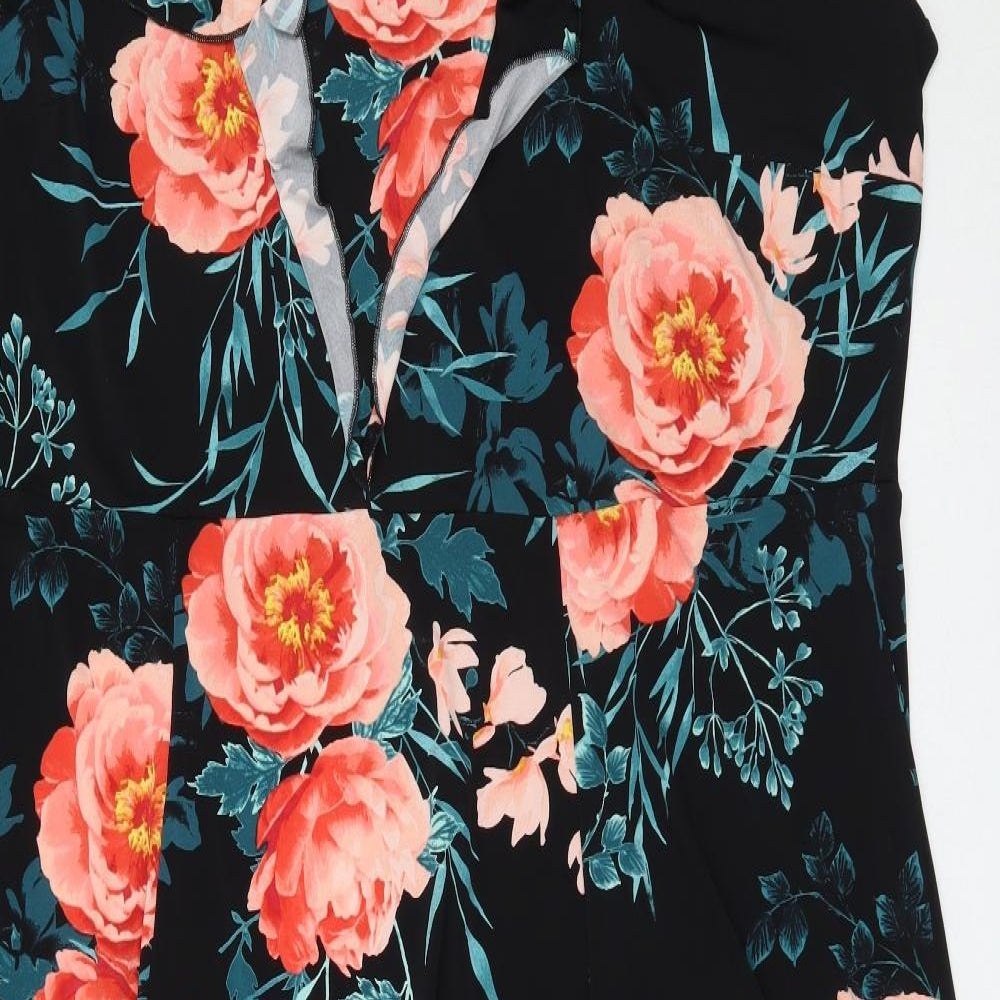Joanna Hope Womens Black Floral Polyester Fit & Flare  Size 28  Round Neck