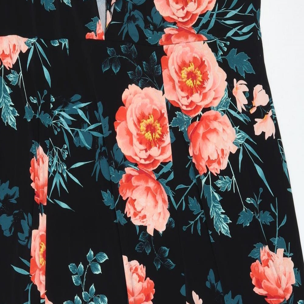 Joanna Hope Womens Black Floral Polyester Fit & Flare  Size 28  Round Neck