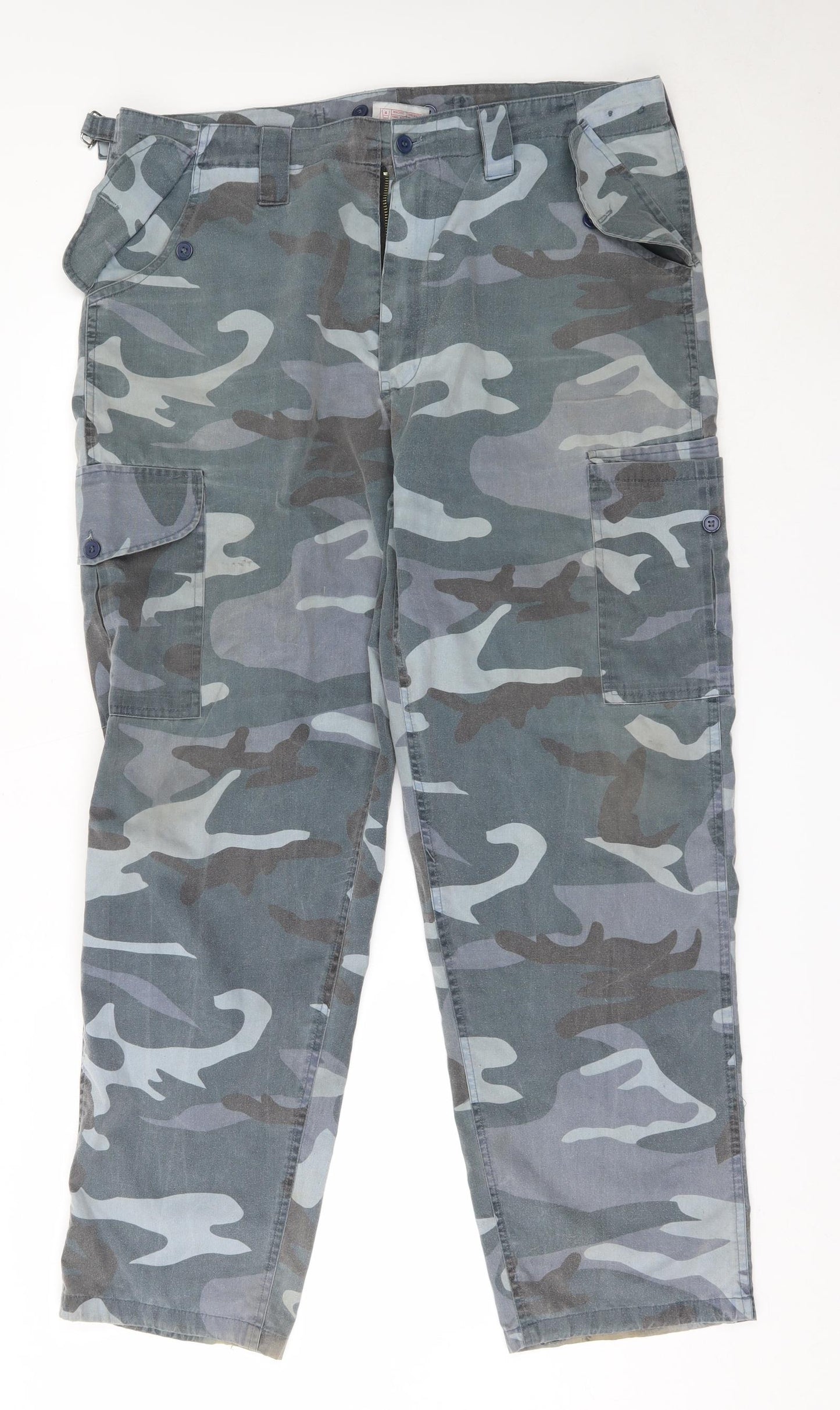 Daniel Mens Grey Camouflage Cotton Cargo Trousers Size 38 in L31 in Regular