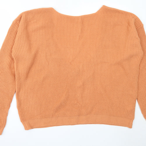 Boohoo Womens Orange V-Neck  Acrylic Pullover Jumper Size 24