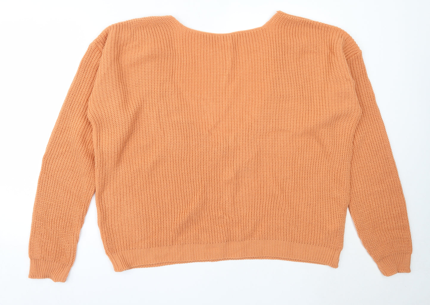 Boohoo Womens Orange V-Neck  Acrylic Pullover Jumper Size 24