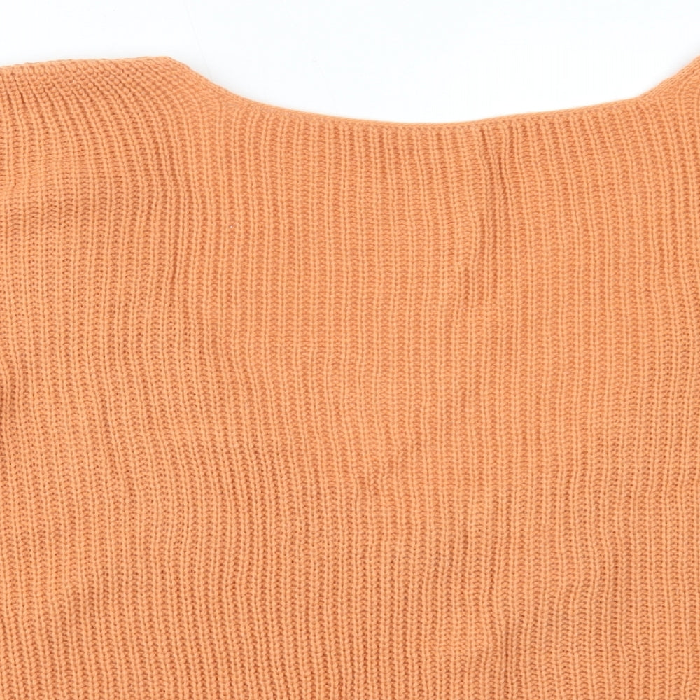Boohoo Womens Orange V-Neck  Acrylic Pullover Jumper Size 24