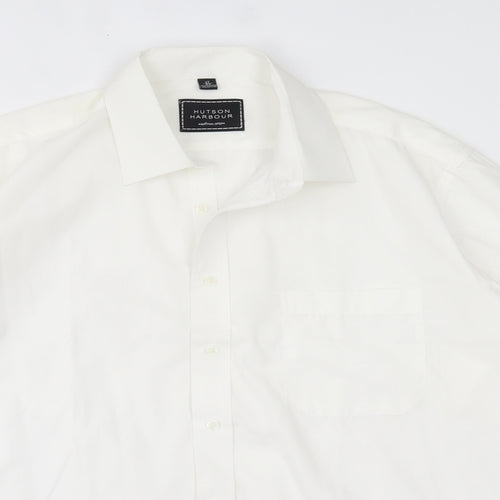 Hutson Harbour Mens White  Cotton  Button-Up Size 17 Collared
