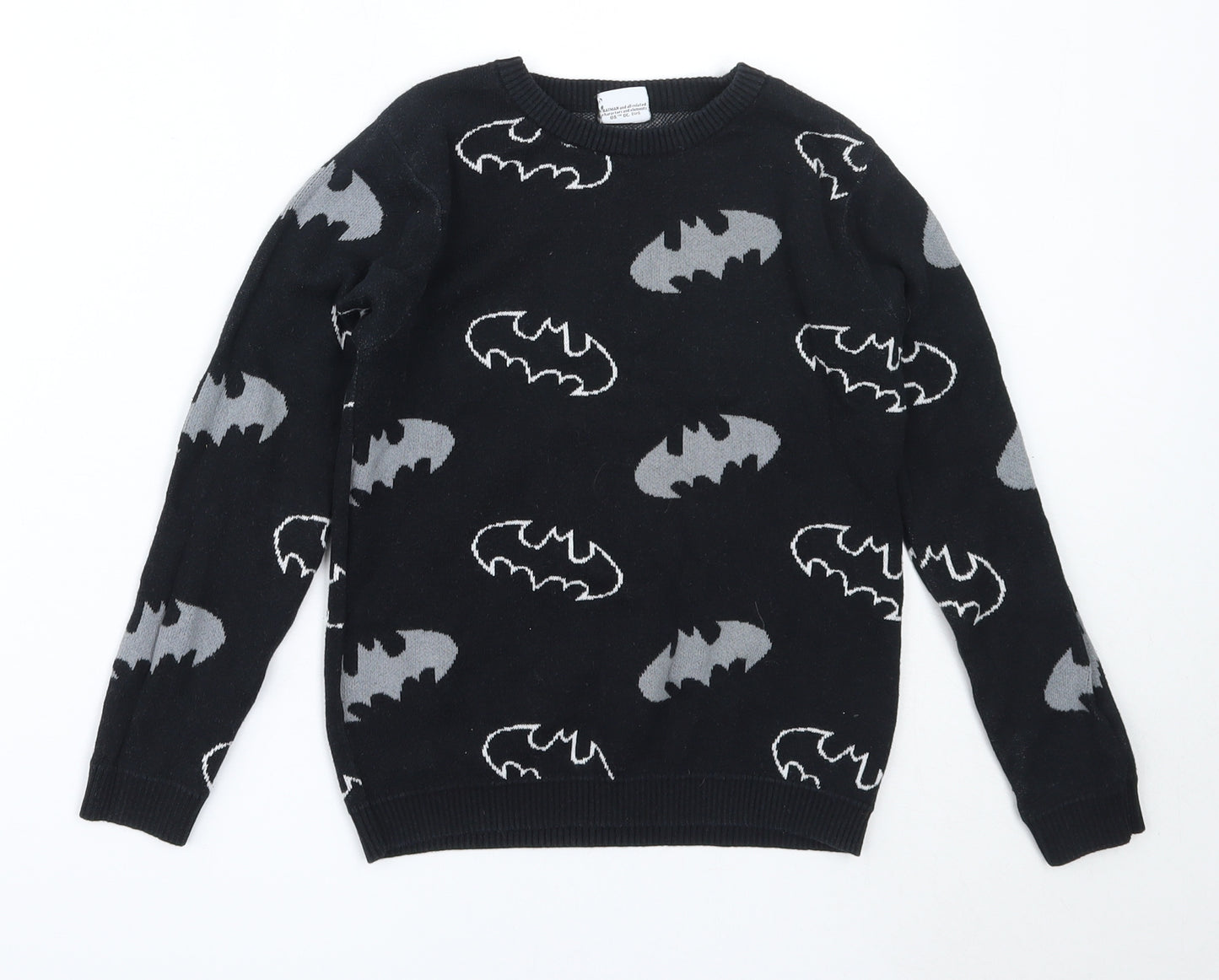 George Boys Black Round Neck  Cotton Pullover Jumper Size 6-7 Years   - batman