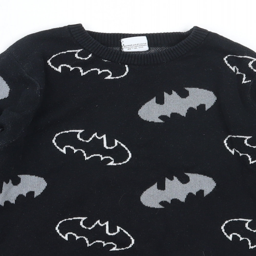 George Boys Black Round Neck  Cotton Pullover Jumper Size 6-7 Years   - batman