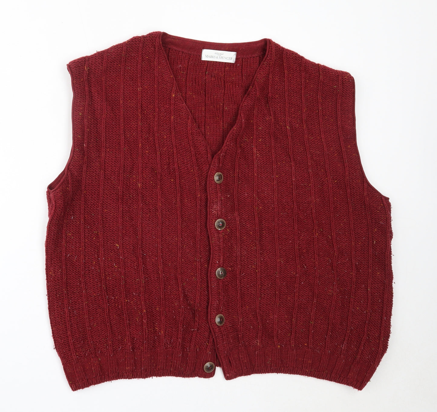 Marks and Spencer Womens Red V-Neck  Acrylic Cardigan Jumper Size XL