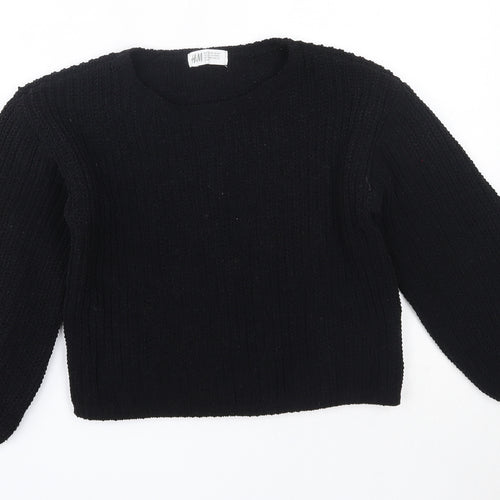 H&M Girls Black Round Neck  Polyester Pullover Jumper Size 7-8 Years