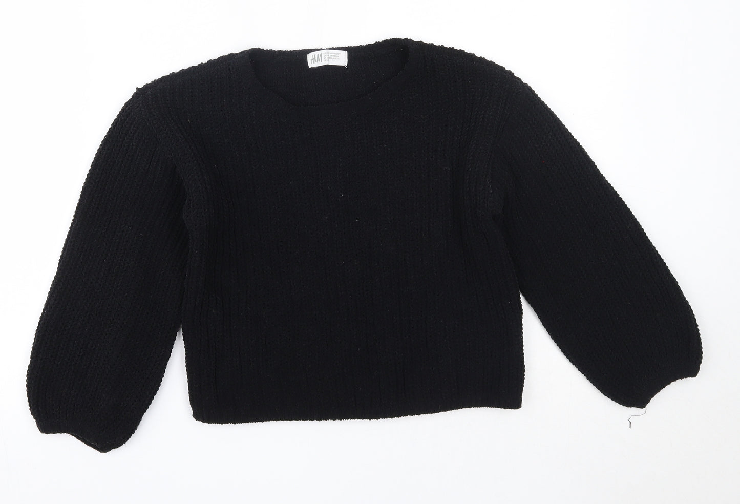 H&M Girls Black Round Neck  Polyester Pullover Jumper Size 7-8 Years