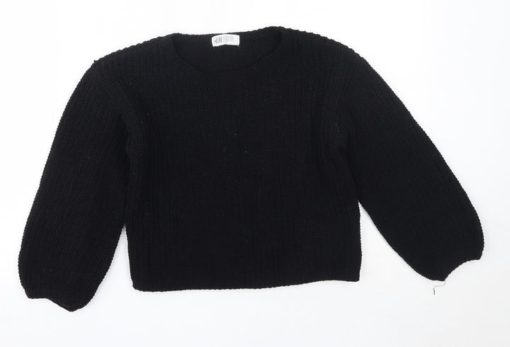 H&M Girls Black Round Neck  Polyester Pullover Jumper Size 7-8 Years