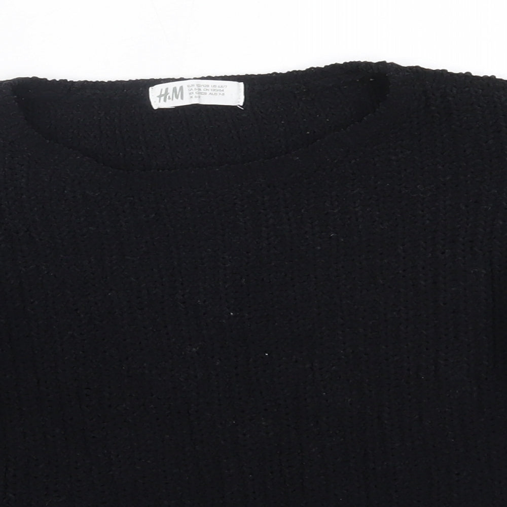 H&M Girls Black Round Neck  Polyester Pullover Jumper Size 7-8 Years