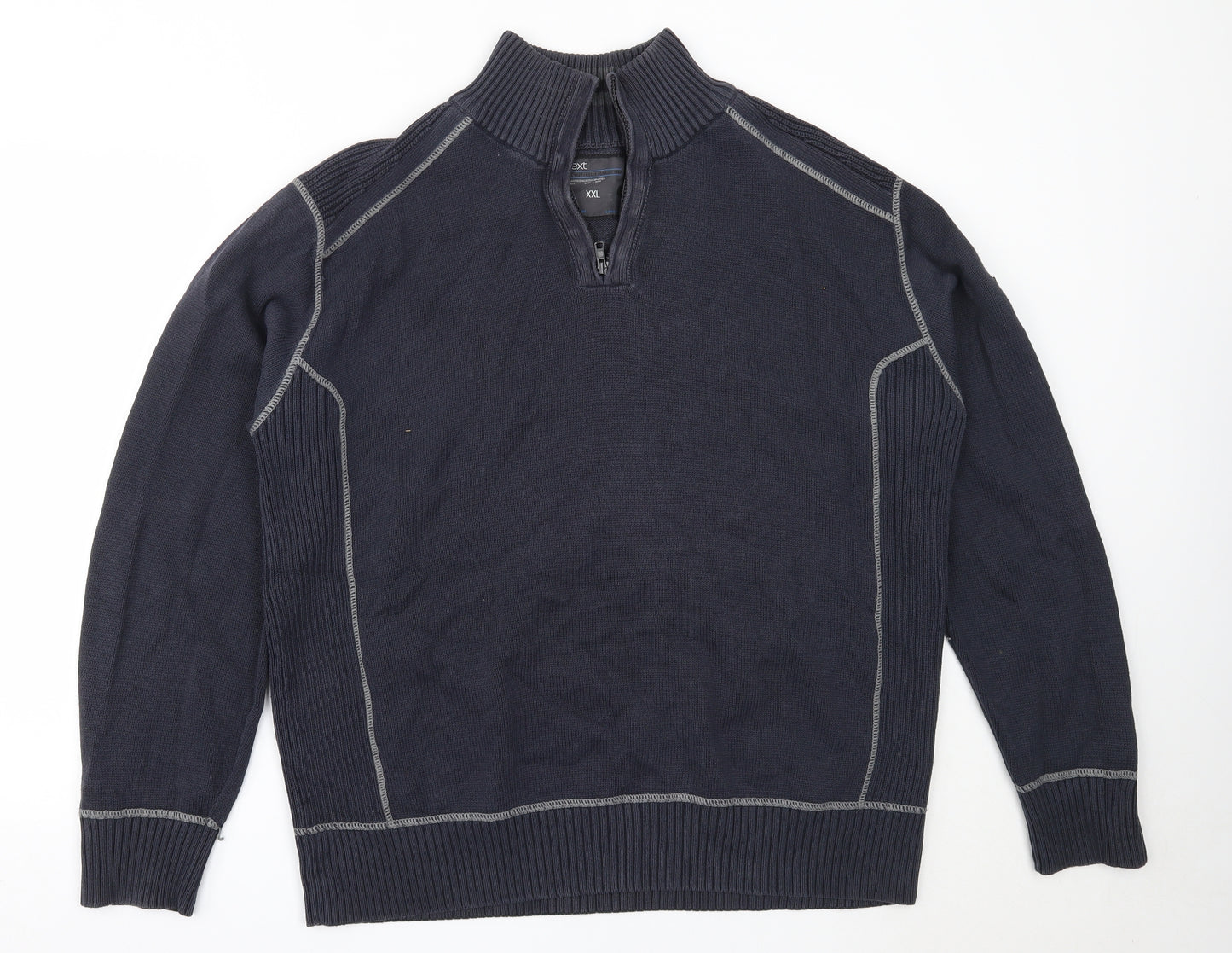NEXT Mens Blue High Neck  Cotton Henley Jumper Size 2XL