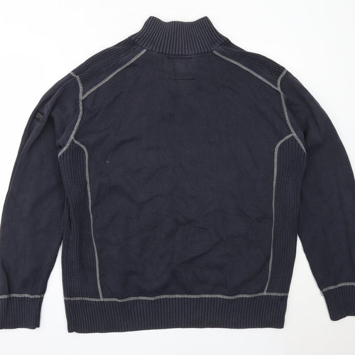 NEXT Mens Blue High Neck  Cotton Henley Jumper Size 2XL