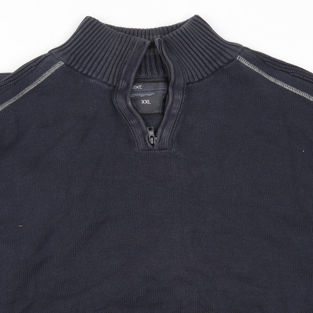NEXT Mens Blue High Neck  Cotton Henley Jumper Size 2XL