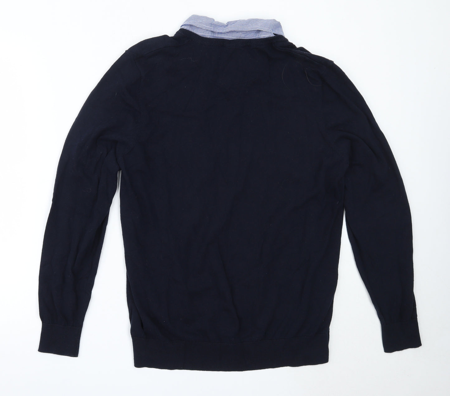 F&F Mens Blue Collared  Cotton Pullover Jumper Size L