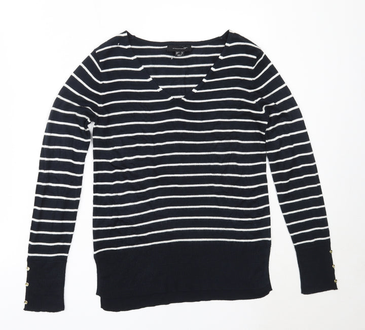 Atmosphere Womens Blue V-Neck Striped Acrylic Pullover Jumper Size 10