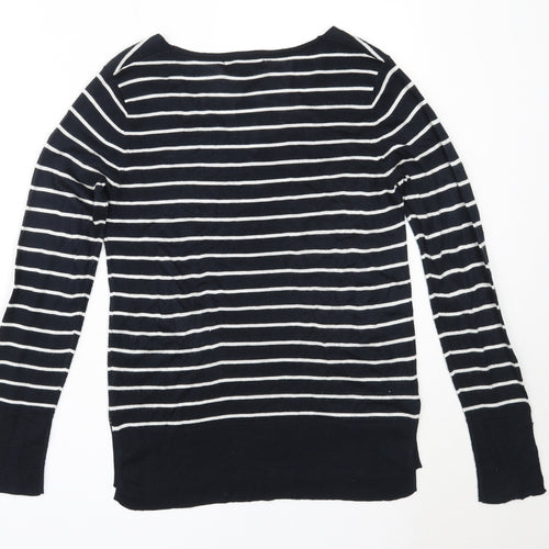 Atmosphere Womens Blue V-Neck Striped Acrylic Pullover Jumper Size 10