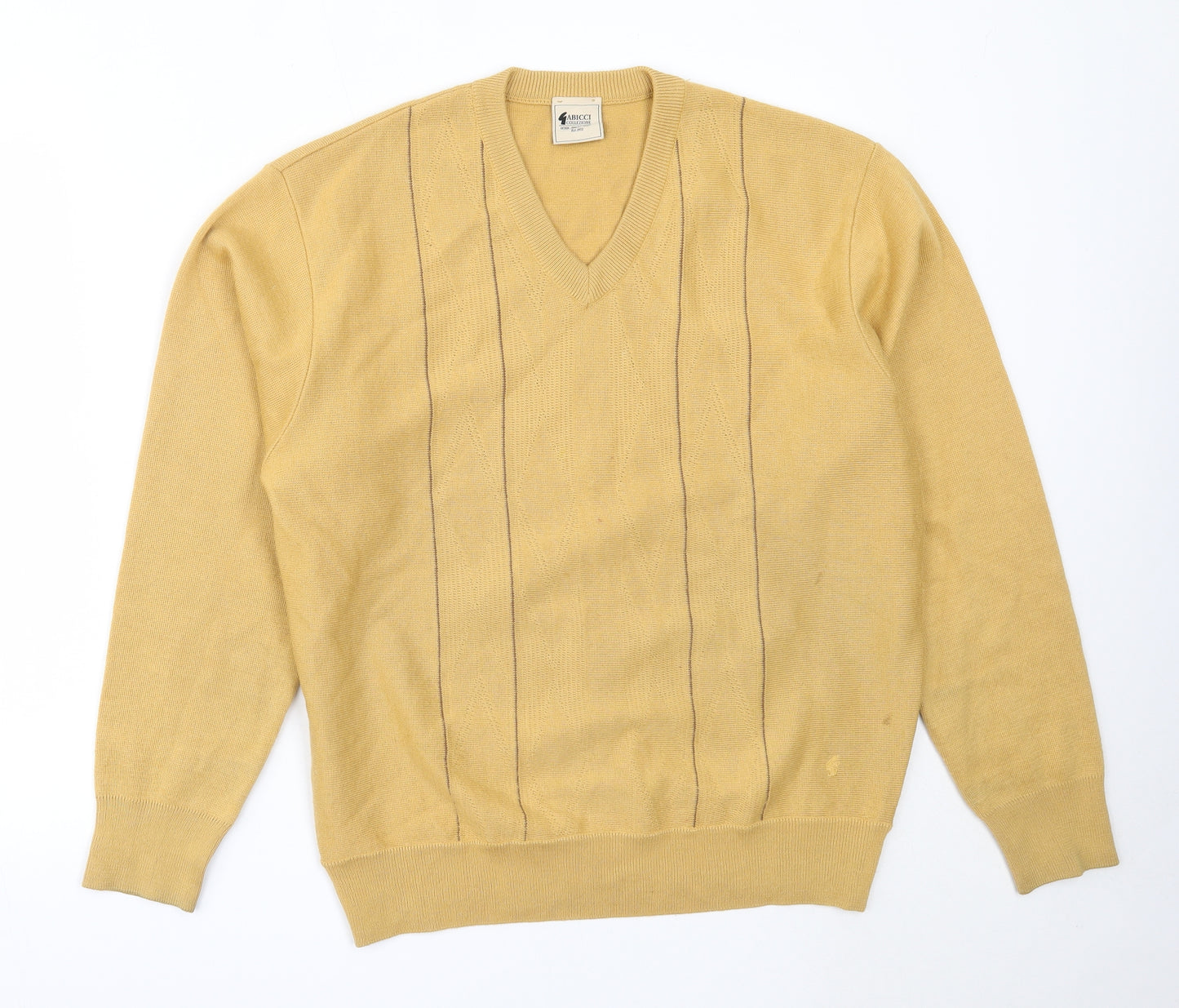 Gabicci Mens Yellow V-Neck  Wool Pullover Jumper Size L