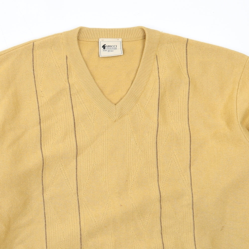 Gabicci Mens Yellow V-Neck  Wool Pullover Jumper Size L