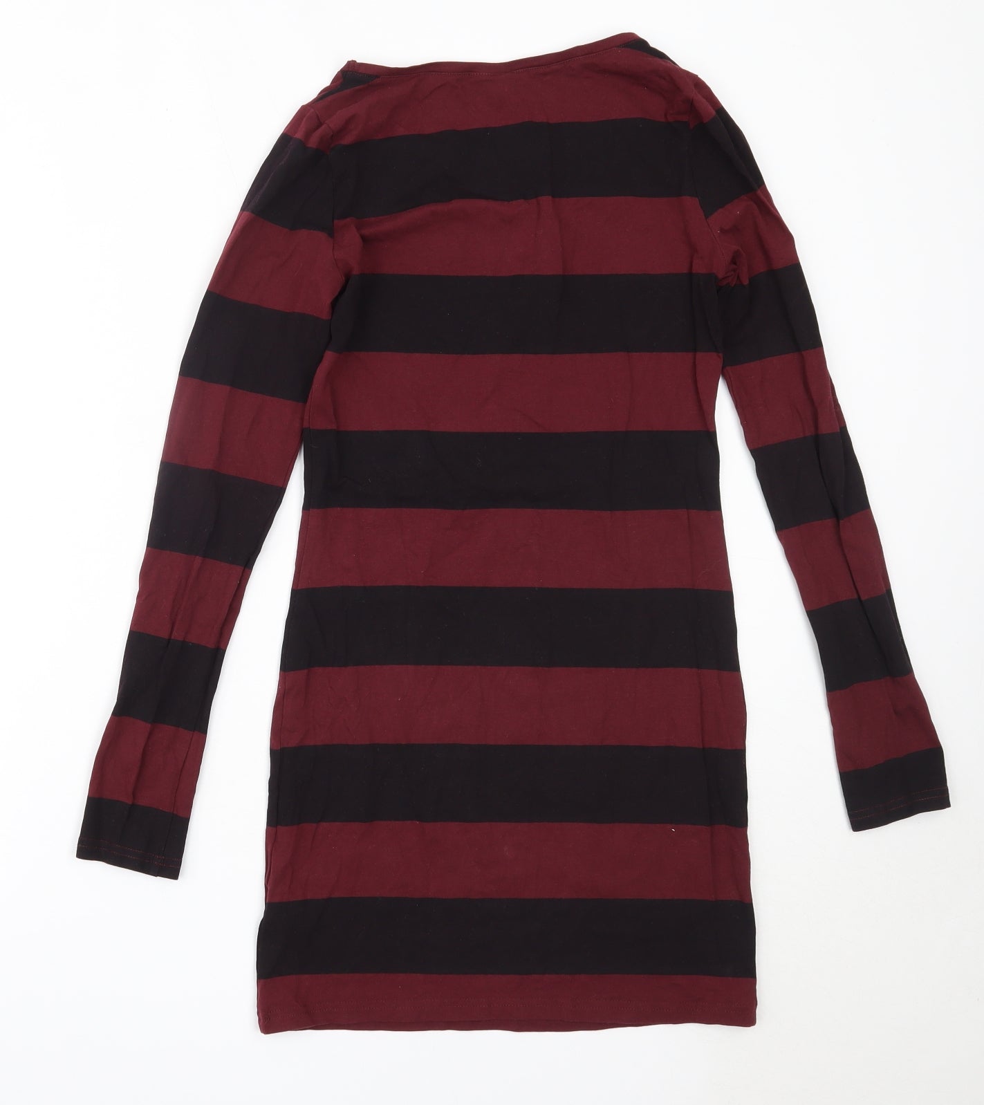 H&M Womens Red Striped Cotton Bodycon  Size 12  Round Neck