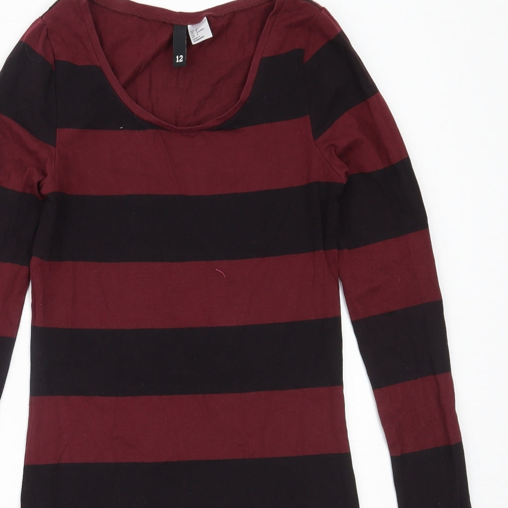 H&M Womens Red Striped Cotton Bodycon  Size 12  Round Neck