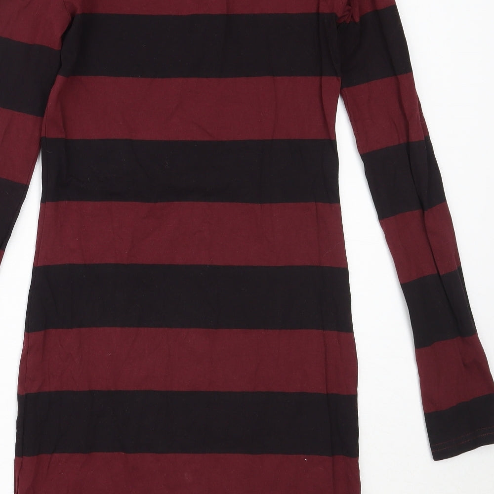 H&M Womens Red Striped Cotton Bodycon  Size 12  Round Neck
