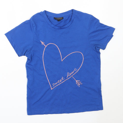 Topshop Womens Blue  Cotton Basic T-Shirt Size 6 Round Neck