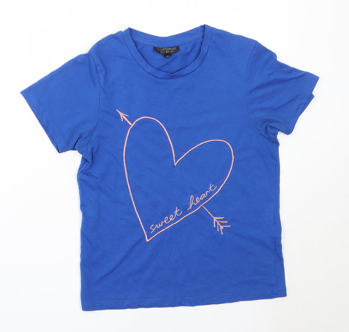 Topshop Womens Blue Cotton Basic T-Shirt Size 6 Round Neck
