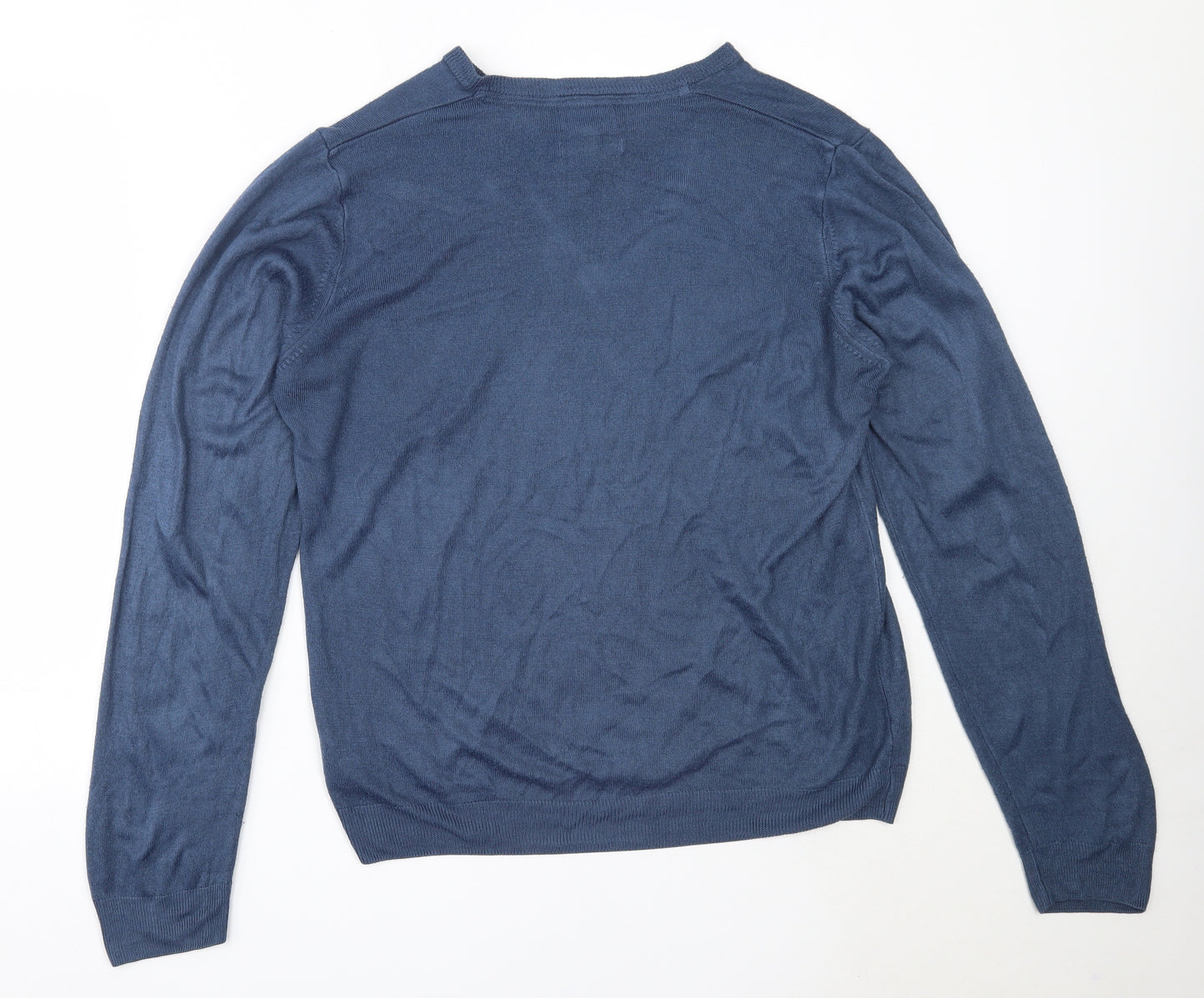 Marks and Spencer Mens Blue V-Neck  Acrylic Pullover Jumper Size L