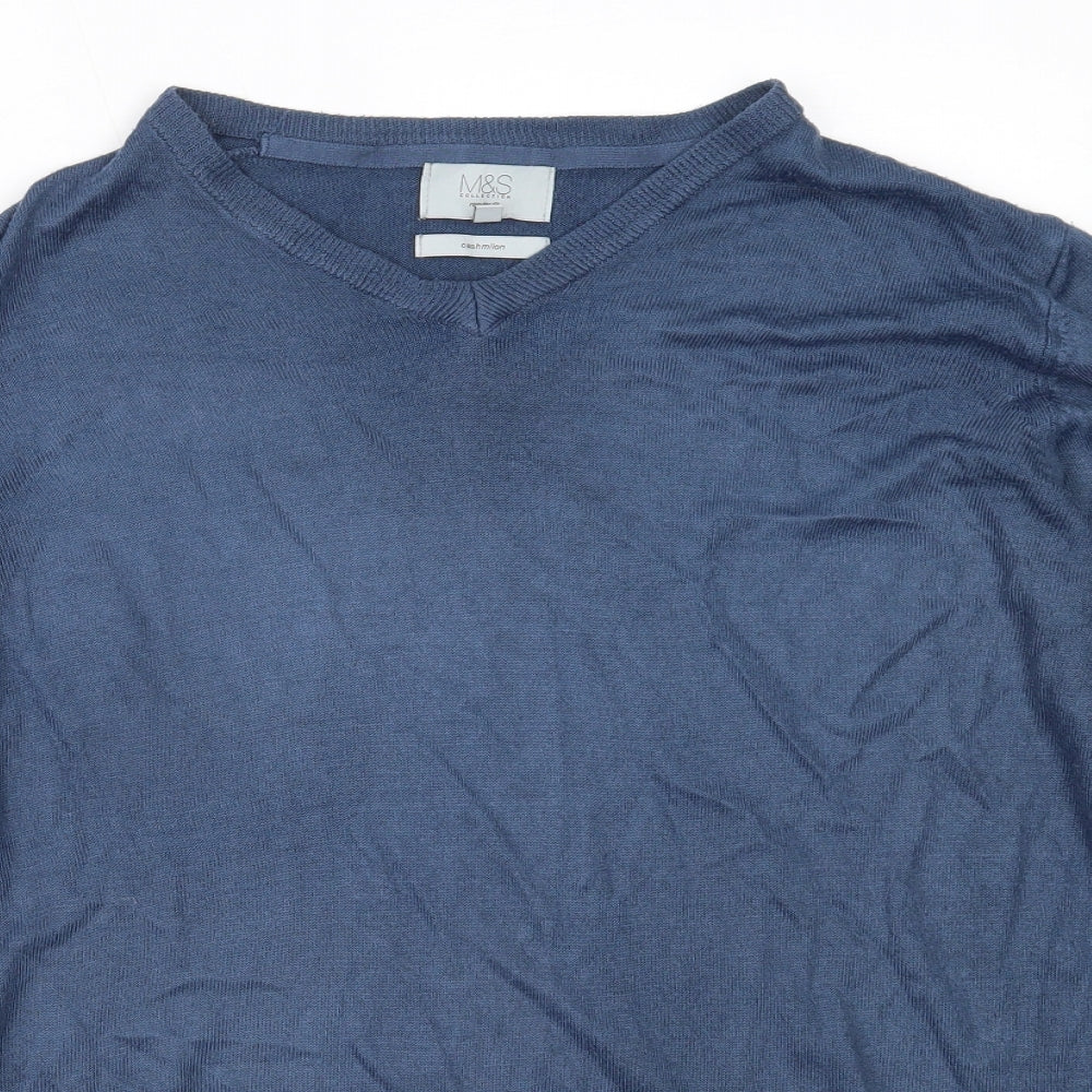 Marks and Spencer Mens Blue V-Neck  Acrylic Pullover Jumper Size L