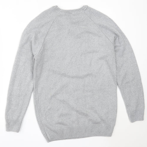 River Island Mens Grey Round Neck  Acrylic Pullover Jumper Size M