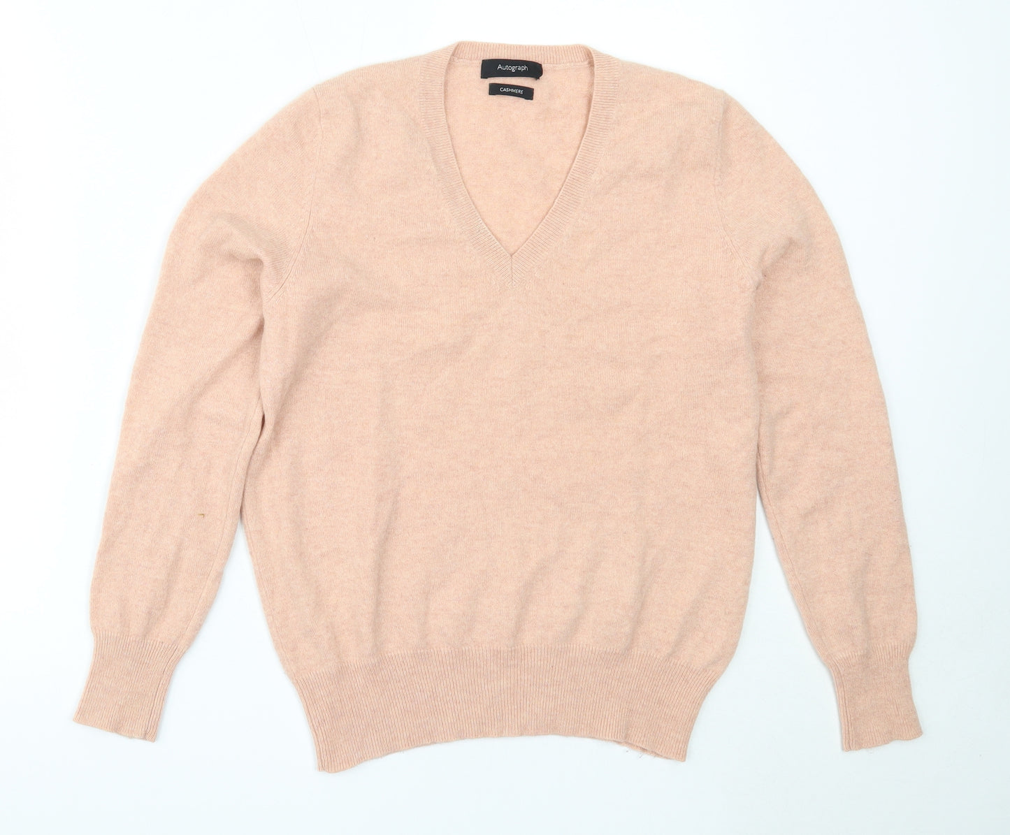 Marks and Spencer Womens Pink V-Neck  Cashmere Pullover Jumper Size 10