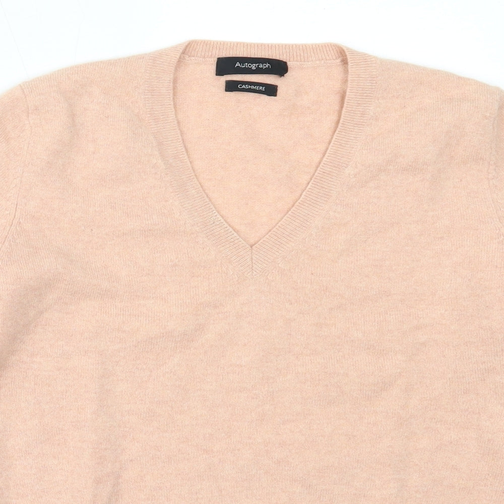 Marks and Spencer Womens Pink V-Neck  Cashmere Pullover Jumper Size 10