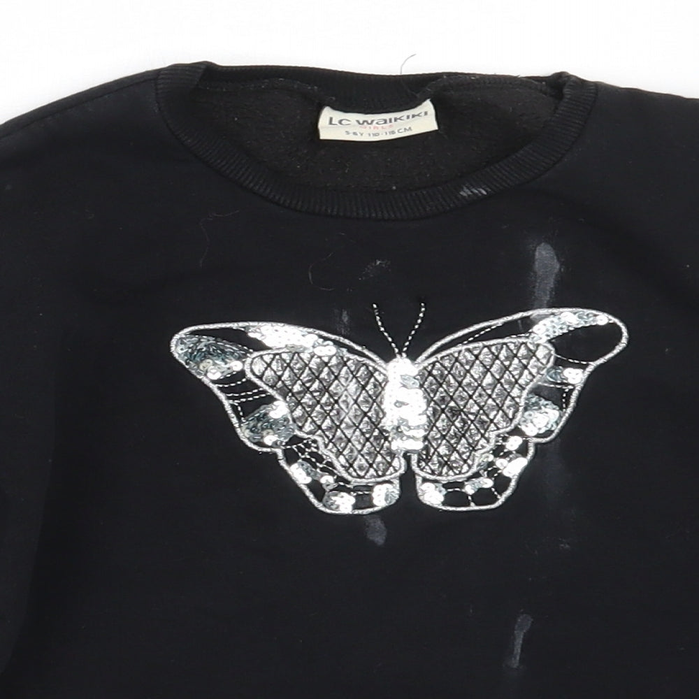 LC Waikiki Girls Black  Cotton Pullover Sweatshirt Size 5-6 Years