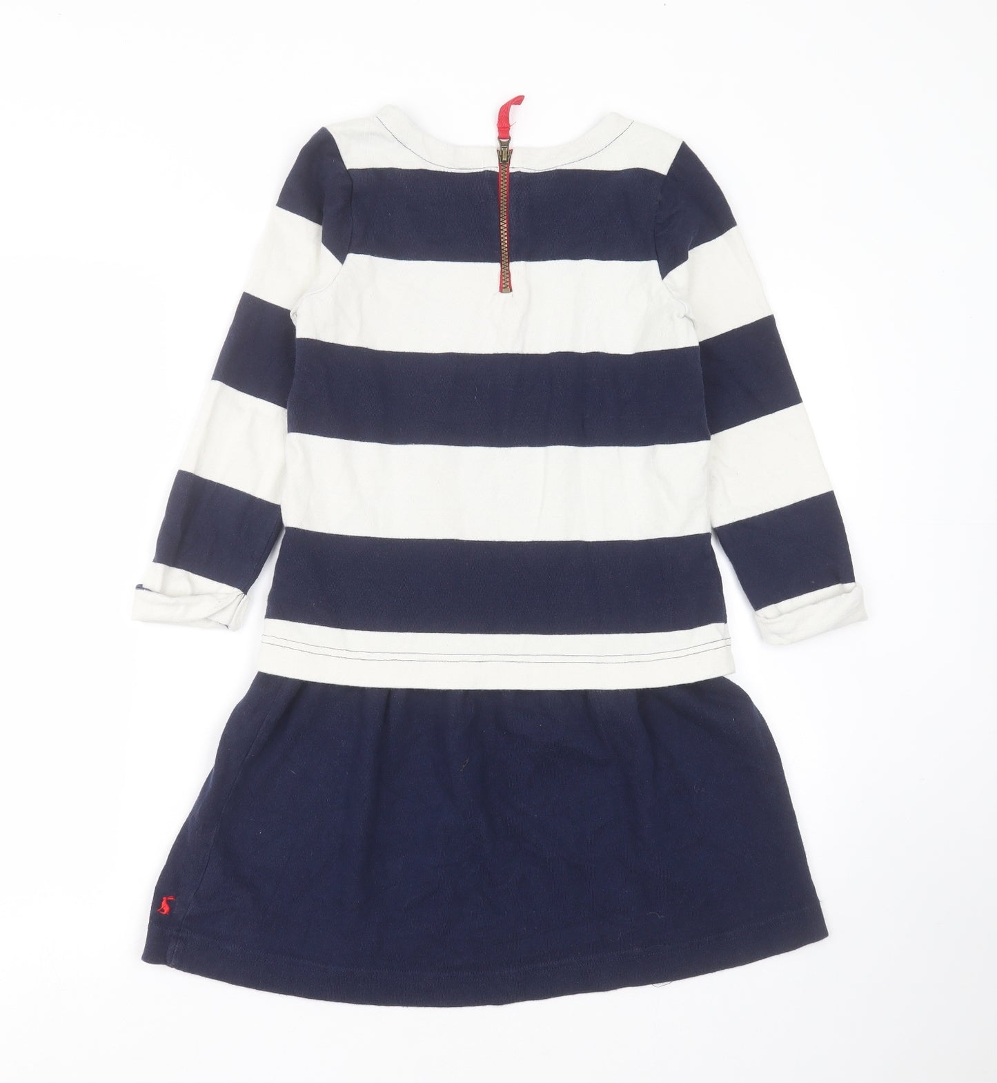 Joules Girls Blue Striped Cotton Jumper Dress  Size 9-10 Years  Round Neck  - star