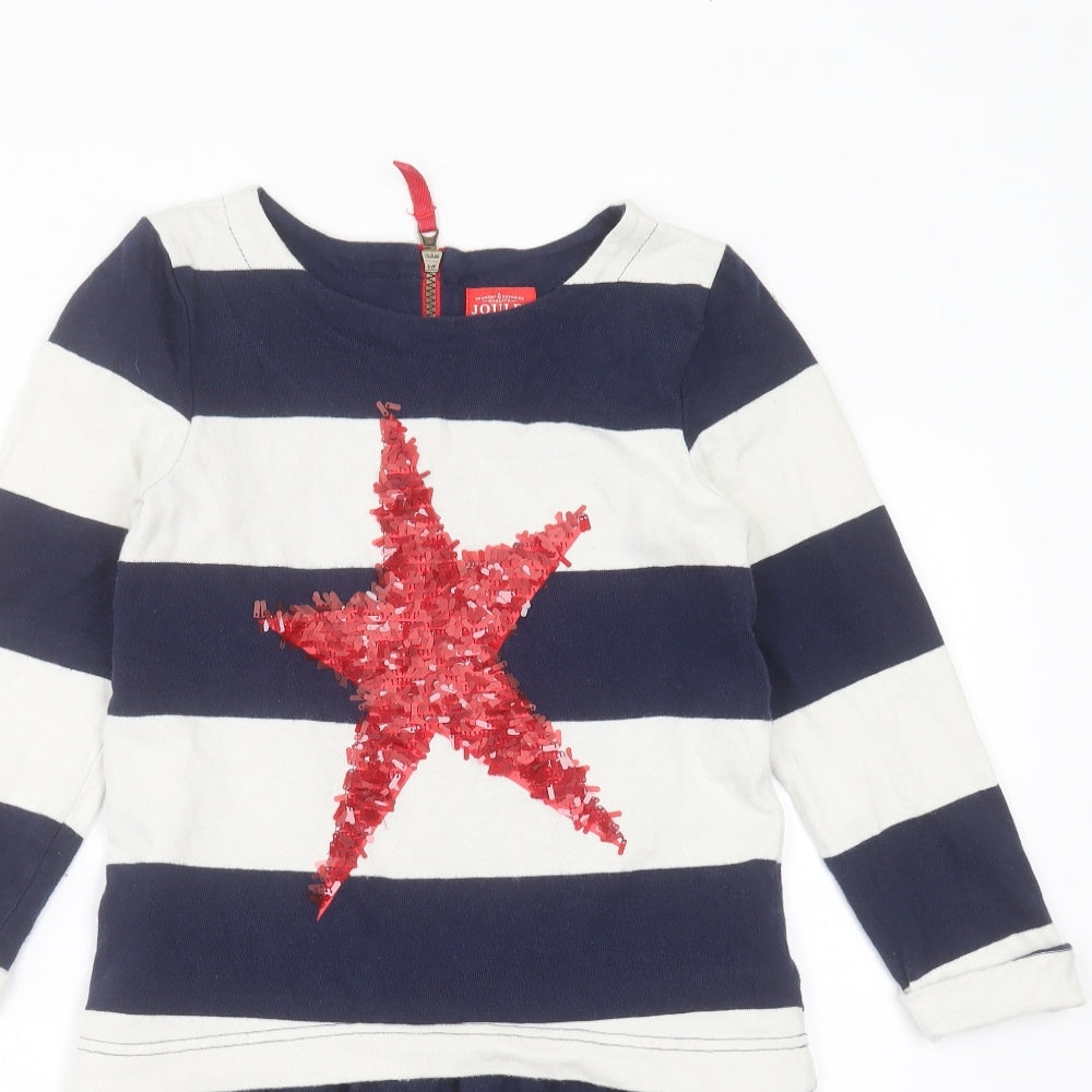 Joules Girls Blue Striped Cotton Jumper Dress  Size 9-10 Years  Round Neck  - star