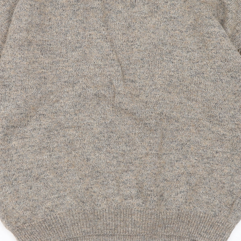 KINGDOM Mens Brown Round Neck Geometric Wool Pullover Jumper Size L