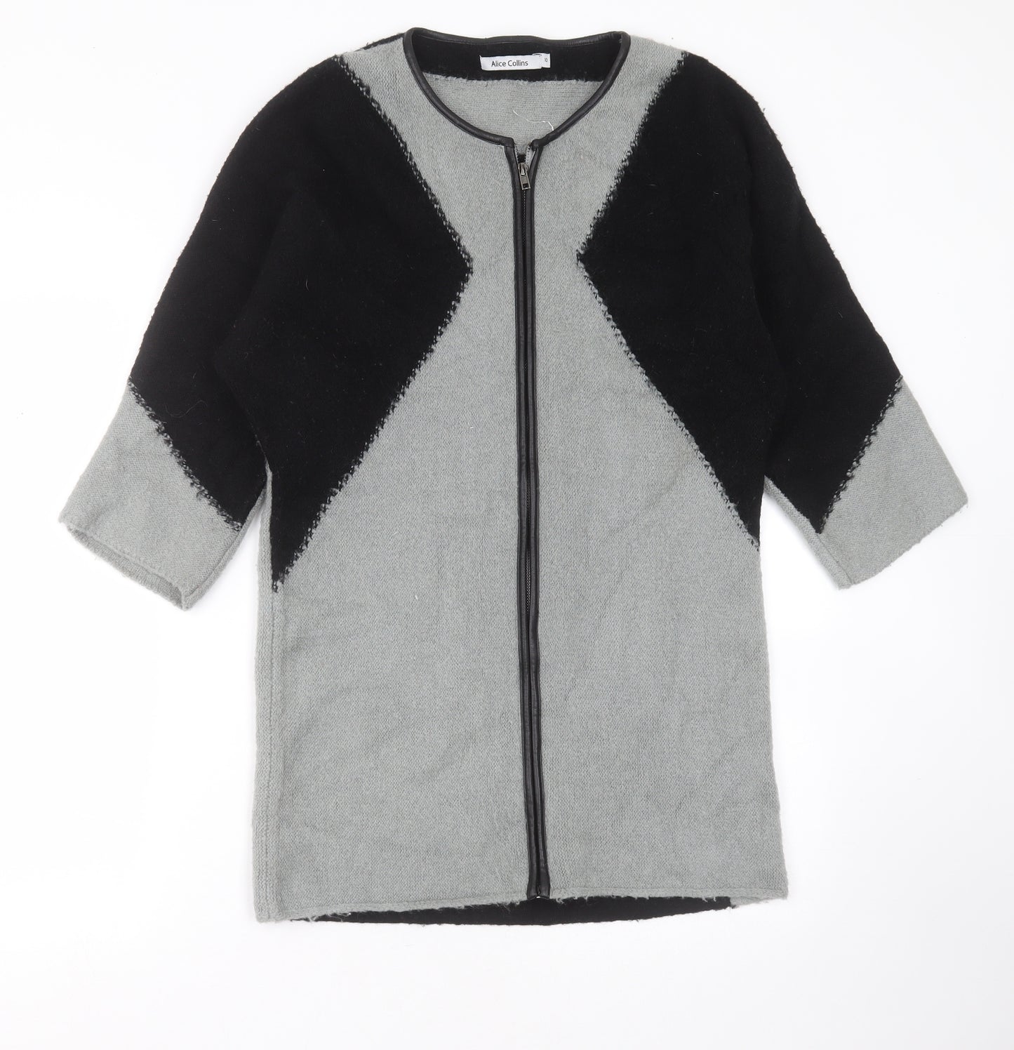 Alice Collins Womens Grey Round Neck  Acrylic Cardigan Jumper Size 10