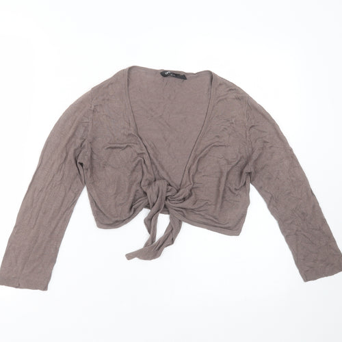GREAT PLAINS Womens Brown V-Neck  Viscose Shrug Jumper Size M   - tie Front Detail